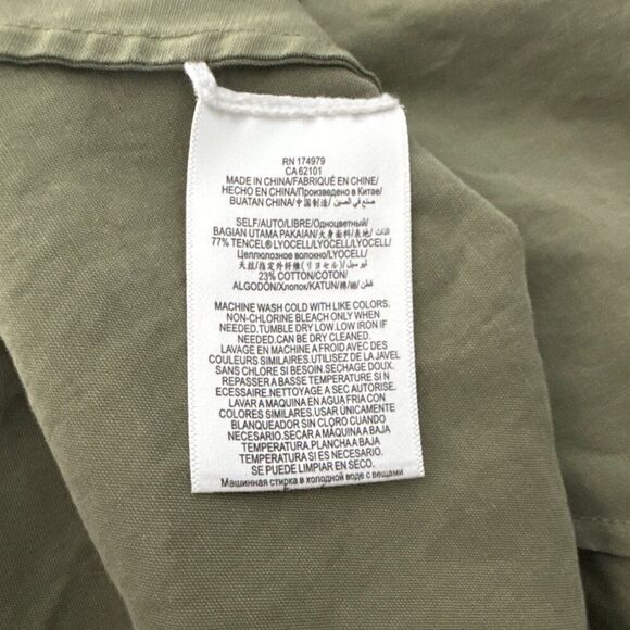 BCBGMAXAZRIA Olive Green Long Sleeve Peasant Blouse With Back Zipper & Tie Detai - Picture 6 of 8